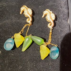 Seahorse multi colored jewel drop earrings